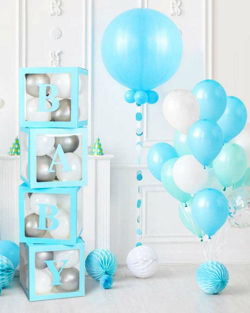 Transparent 'BABY' Blue Balloon Boxes (4 Pack)