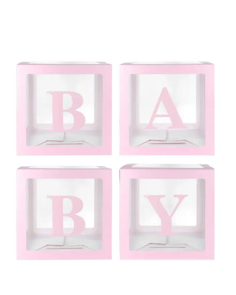 Transparent 'BABY' Pink Balloon Boxes (4 Pack)