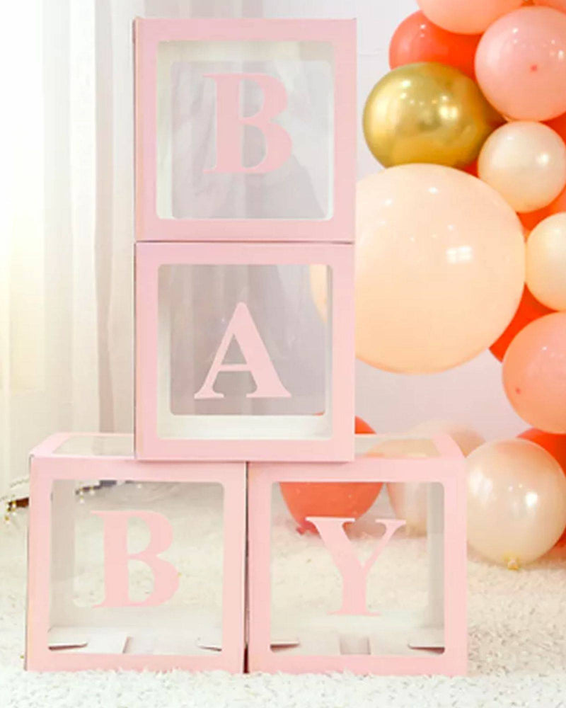 Transparent 'BABY' Pink Balloon Boxes (4 Pack) - A Little Whimsy