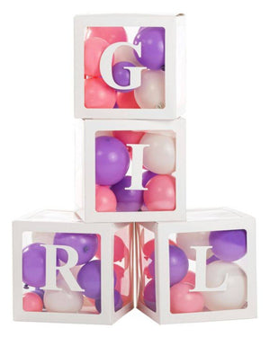 
            
                Load image into Gallery viewer, Transparent &amp;#39;GIRL&amp;#39; White Balloon Boxes (4 Pack) - A Little Whimsy
            
        