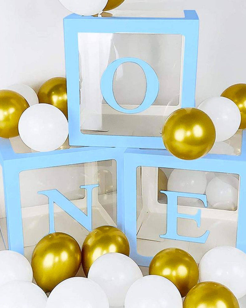 
            
                Load image into Gallery viewer, Transparent &amp;#39;ONE&amp;#39; Blue Balloon Boxes (3 Pack) - A Little Whimsy
            
        